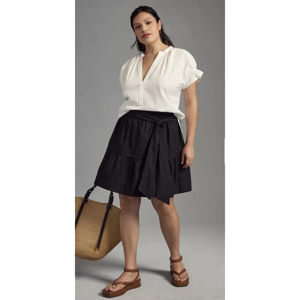 Anthropologie Pilcro The Tatum Flutter Sleeve Blouse Poplin Cotton Coastal 3X